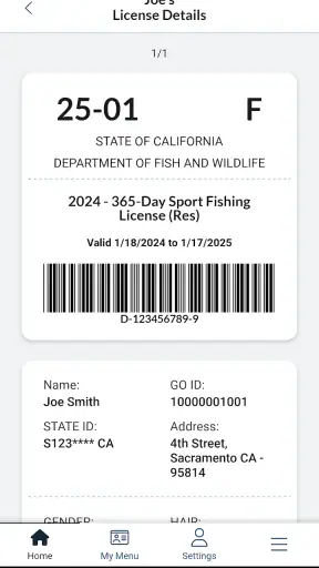 CDFW License screenshot 2